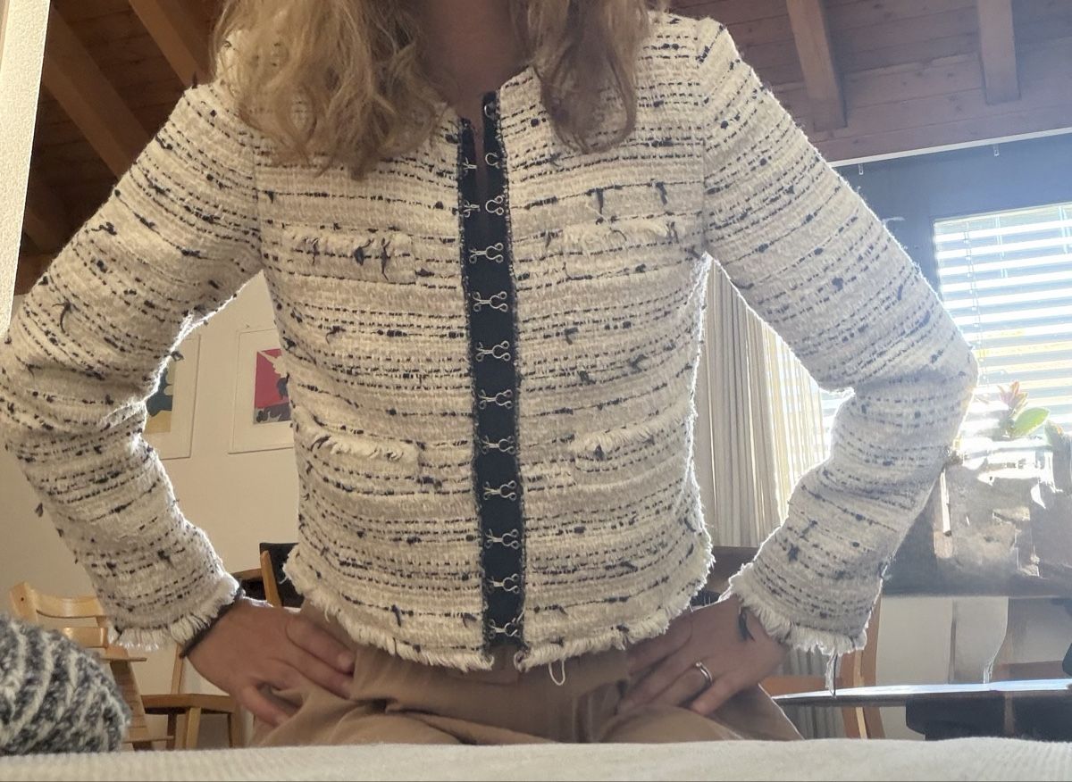 Mango Giacche: Mango tweed Jacket cream black fringe hook closure – Usato da Zürich venduto da FStewart 4