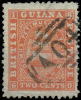 British Guyana 1860, 2 Cents mit A04 (Barbice) Stempel