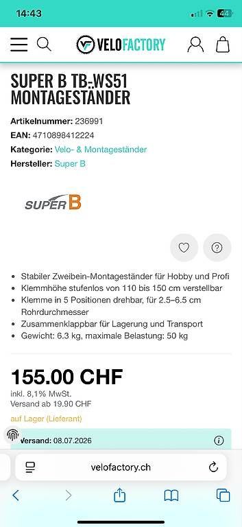 Cavalletti per biciclette: Veloständer Montageständer Super B tool excellence – Usato da Wasserauen venduto da Cachaca51 1