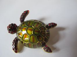 Süsse Brosche,Schildkröte,Gold, Emaille,Strass, NEU