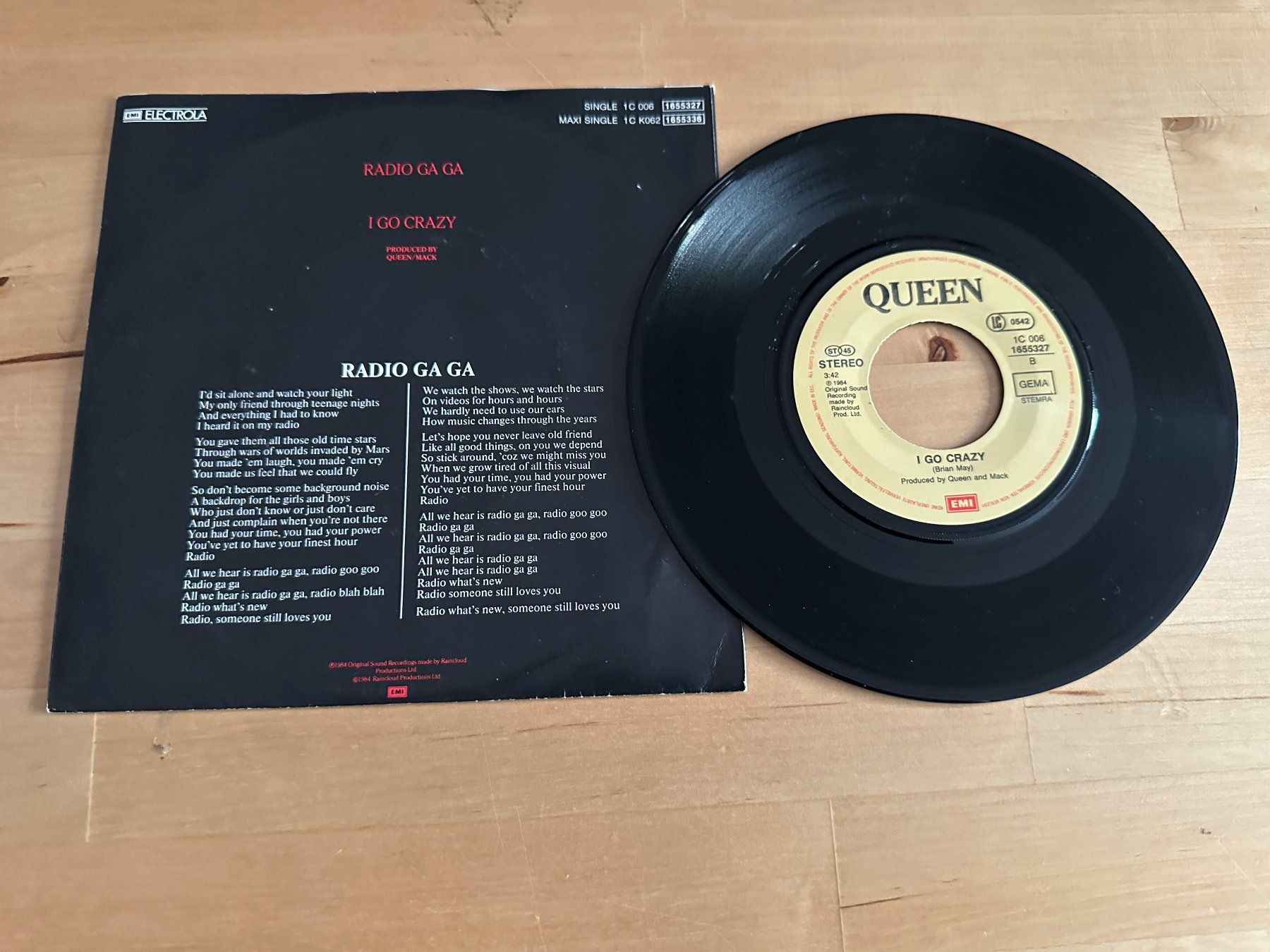 QUEEN FREDDIE MERCURY rare Radio Ga Ga Single Kult mit Text (Gebraucht