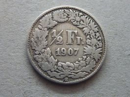 50 Rappen  Silber  1907   -  ungereinigt  -