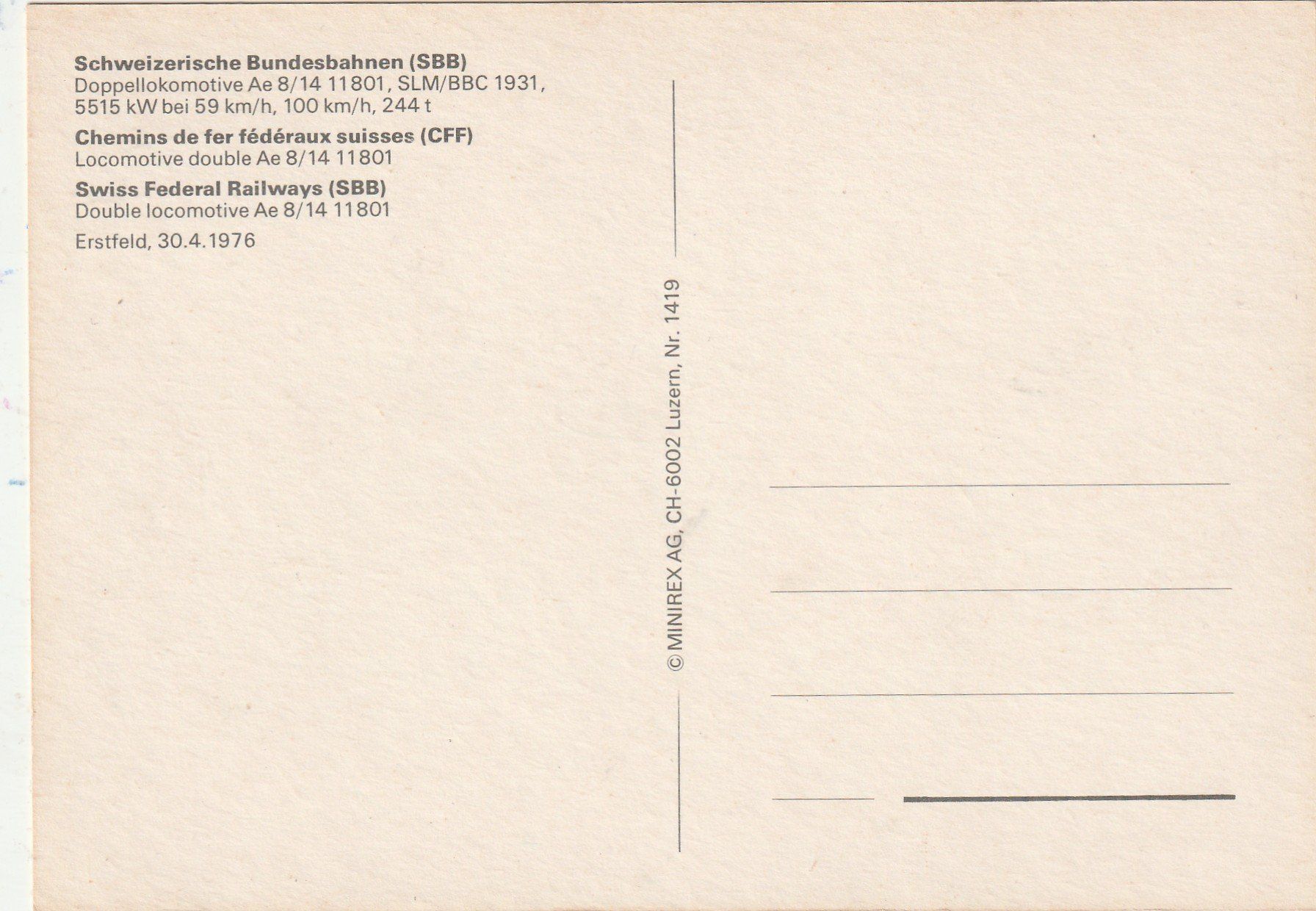 Cartoline postali: Schweizer Bundesbahnen um 1976 – Usato da Lumbrein venduto da made02 1