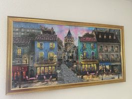 Grosses Wandbild mit goldenem Rahmen - Strassencafé's