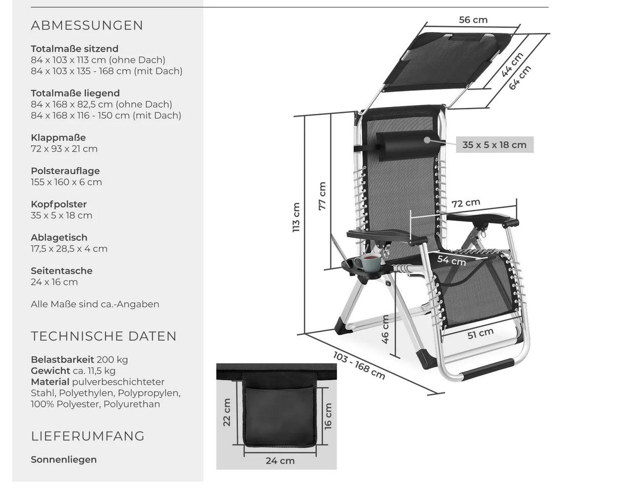 Liegen & Liegestühle: Sonnenliege Cloud II schwarz mit Dach – Neu (gemäss Beschreibung) aus Steinhausen von Retourenprofis 3