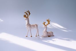 Deko Hirsch Figuren 2er-Set – Weiss, handbemalt