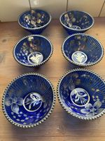 Schale Glas blau mit Blumenmuster 6 Stk. guter Zustand