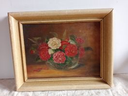 Rosenstillleben Ölgemälde auf Holz signiert C.v.R.Fetteroll