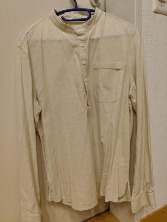 Leinen Herren Hemd beige Stehkragen Langarm guter Zustand
