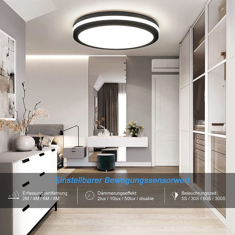Energiesparlampe IP20 OYAJIA LED Deckenlampe Mit Bewegungsmelder - 18W, A+++, Kaltweiß, Für Flur & Wohnräume 18W LED Flurleuchte Kaltweiß