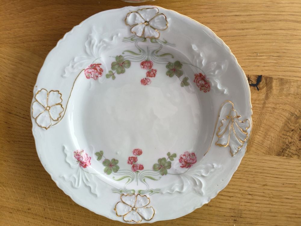 4 Dessertteller Jugendstil blühender Klee und Goldverzierung | Kaufen ...