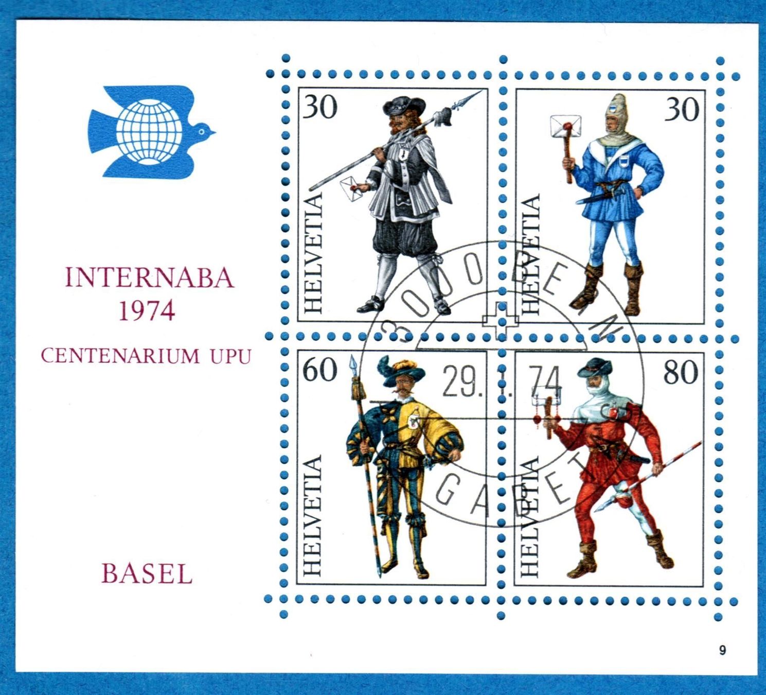 Alle Briefmarken: 5 Stk.  INTERNABA  1974   Basel        gestempelt  Ersttag – Gebraucht aus Mellingen von Ginger