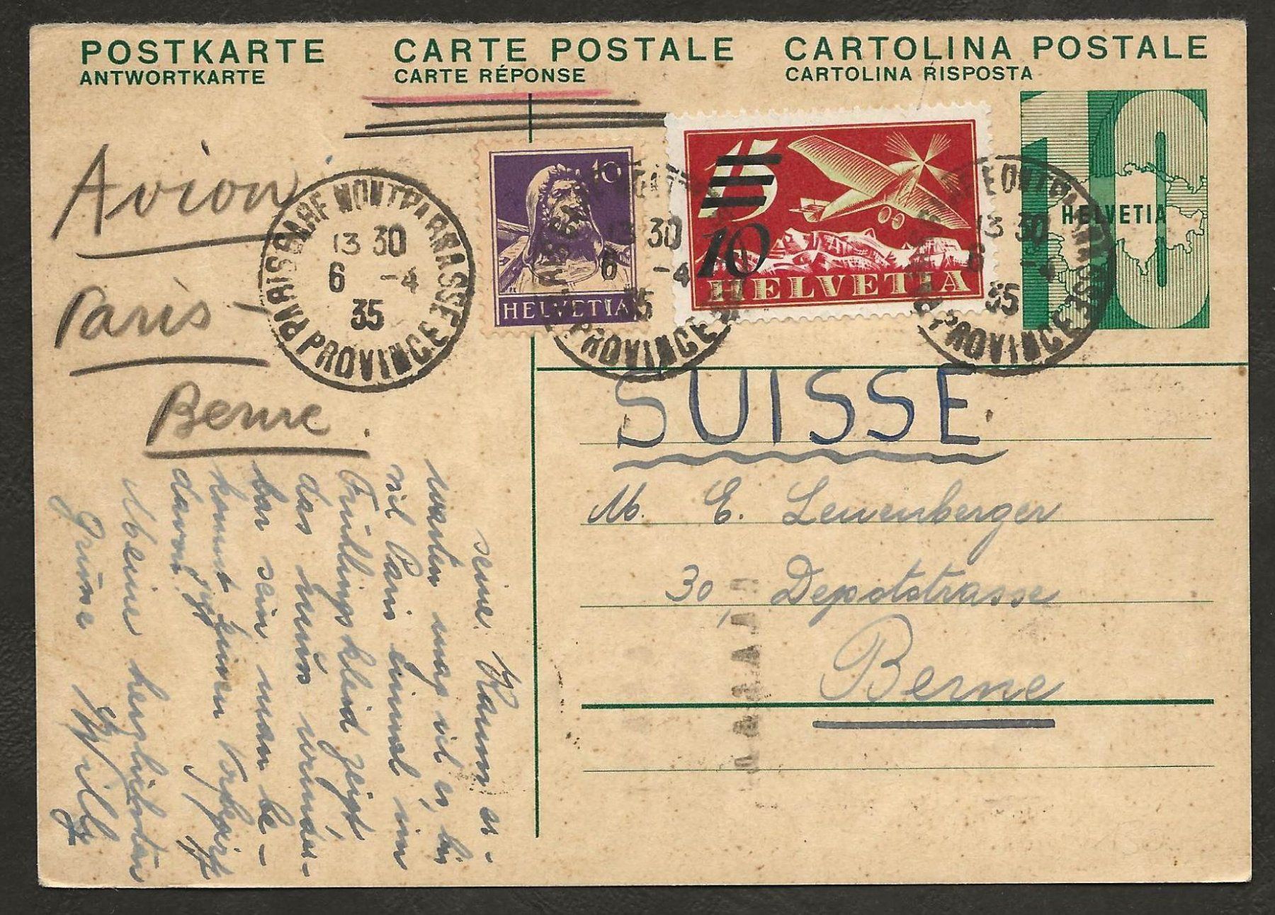 Tutti i francobolli: Flugpost Schweiz 1935 Paris Basel Bern Luftpost – Usato da Au ZH venduto da xelagreb01