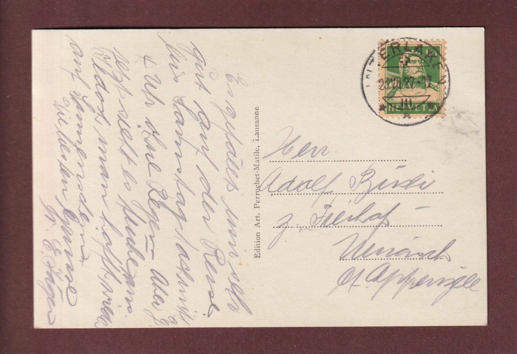 Cartoline postali: INTERLAKEN - Jungfrau - 1927 – Usato da Pully venduto da nicecards-shop 1