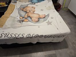 Kuscheldecke Teddybär Motiv weiss grau ZUSTAND NEU