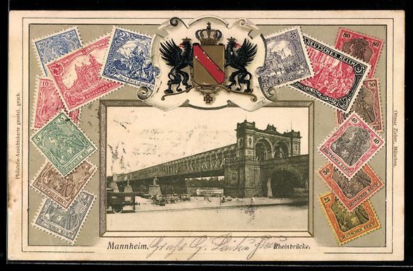 Cartoline postali: Mannheim, Rahmen bestehend aus Briefmark – Usato da Berlin venduto da bartko-reher