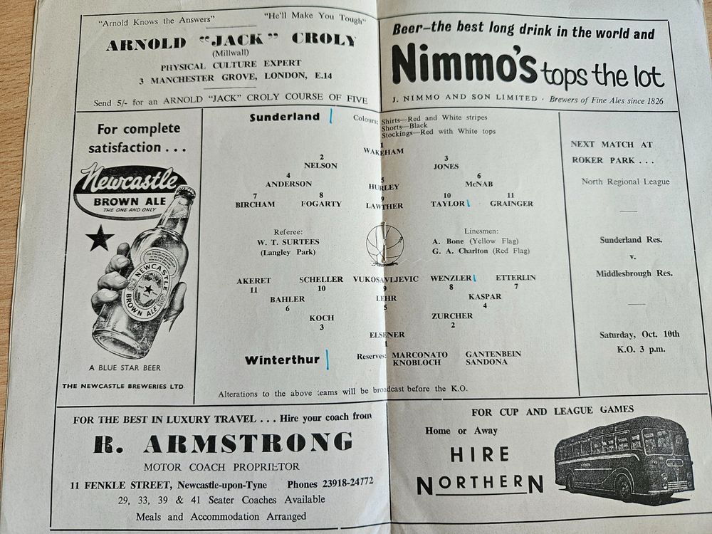 Programm Heft AFC Sunderland vs. FC Winterthur 07.10.1959 | Acheter sur ...