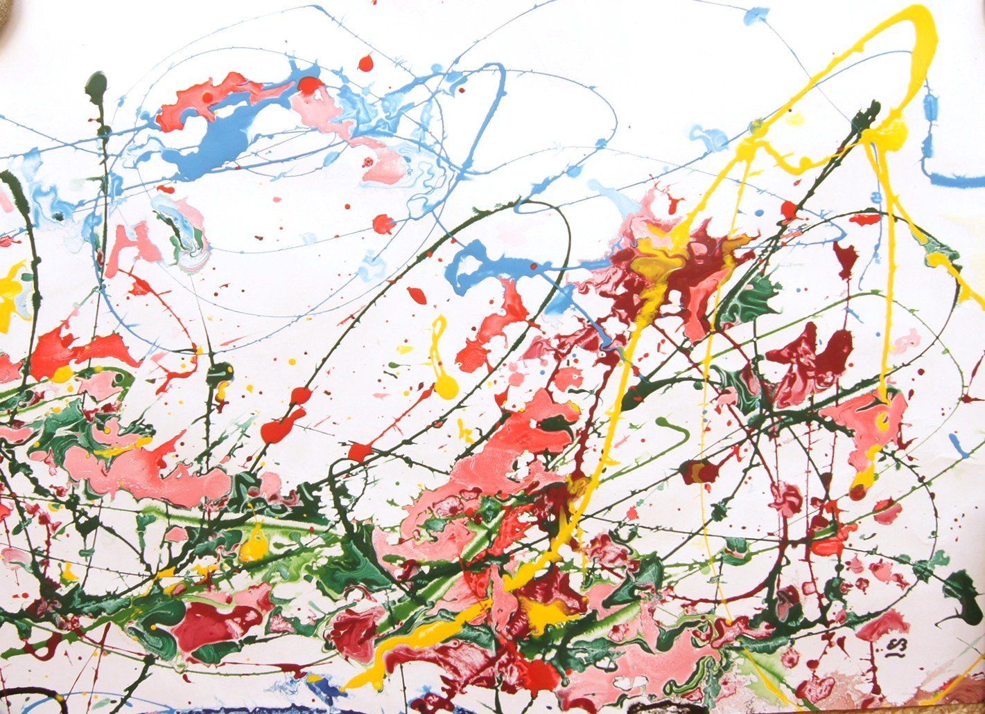 Dipinti: Informel Gemälde auf Papier: Green splash – Usato da Fribourg venduto da erw_68dx