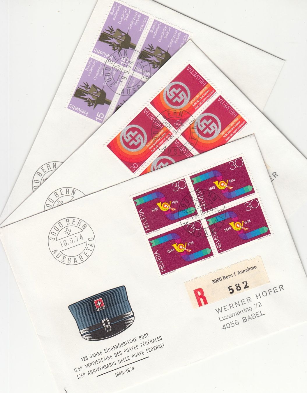 Alle Briefmarken: SBK 558 - 560 im 4er-Block FDC – Gebraucht aus Bürglen TG von StampGraf