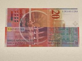 20.- Banknote bankfrisch + ungefalten 2012 selten Zurbrügg