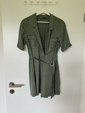 Green belted summer shirt dress in S