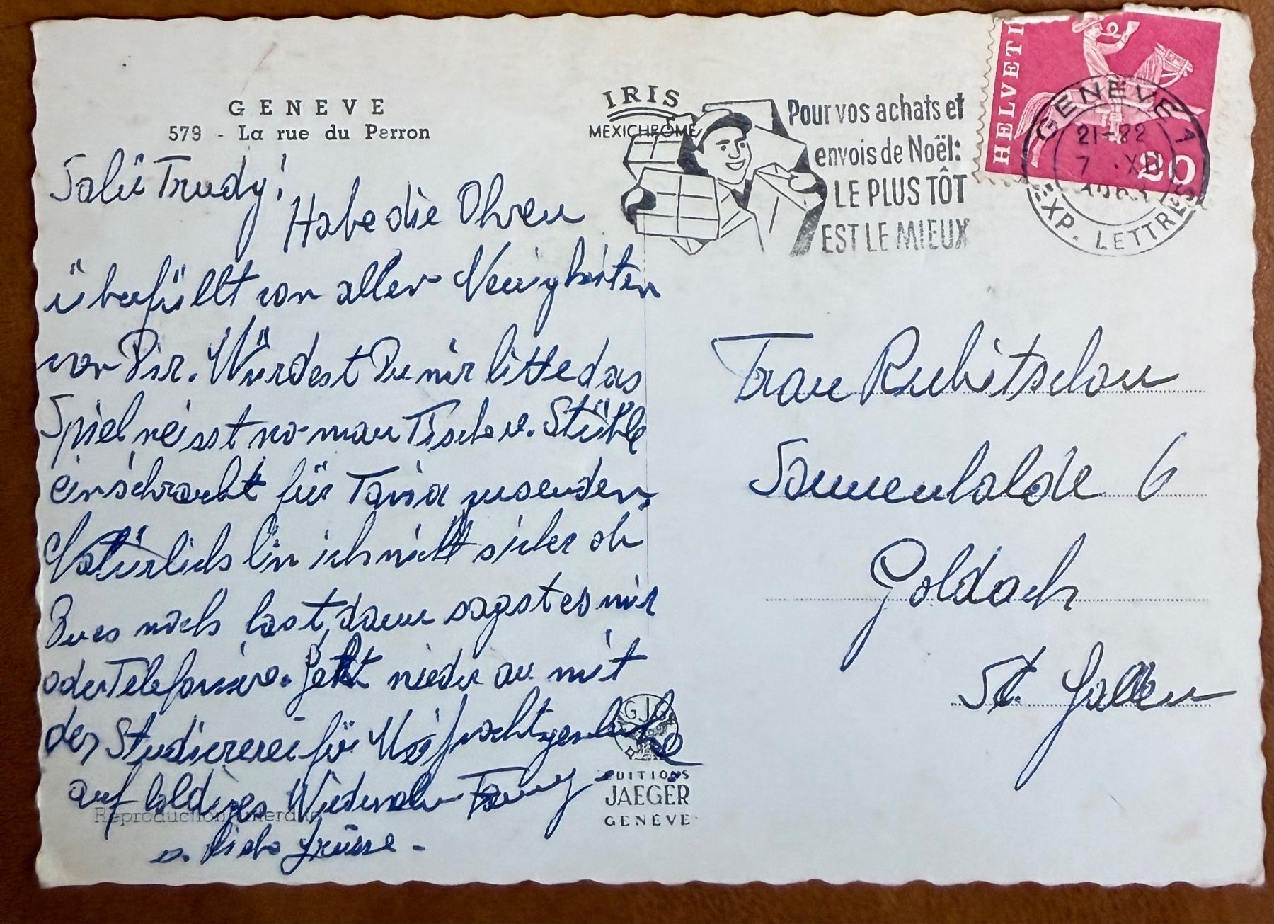 Ansichtskarten: Genève - La rue du Perron le soir – Gebraucht aus Lutry von Ediego 1