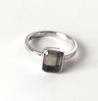 Ring Rauchquarz rechteckig Baguette eckig 925 Silber 49