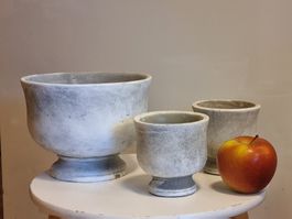 3 Übertöpfe Grau Weiss Stone-Look Set