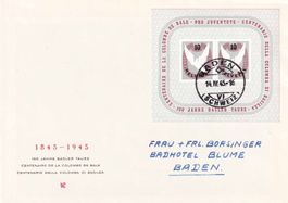 1945, Basler-Taube-Block Nr. W23, auf FDC von BADEN 14.lV.45