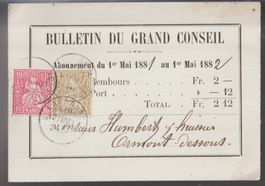 Remboursement NN 1882 2 Farbe Bulletin Grand Conseil Ormont