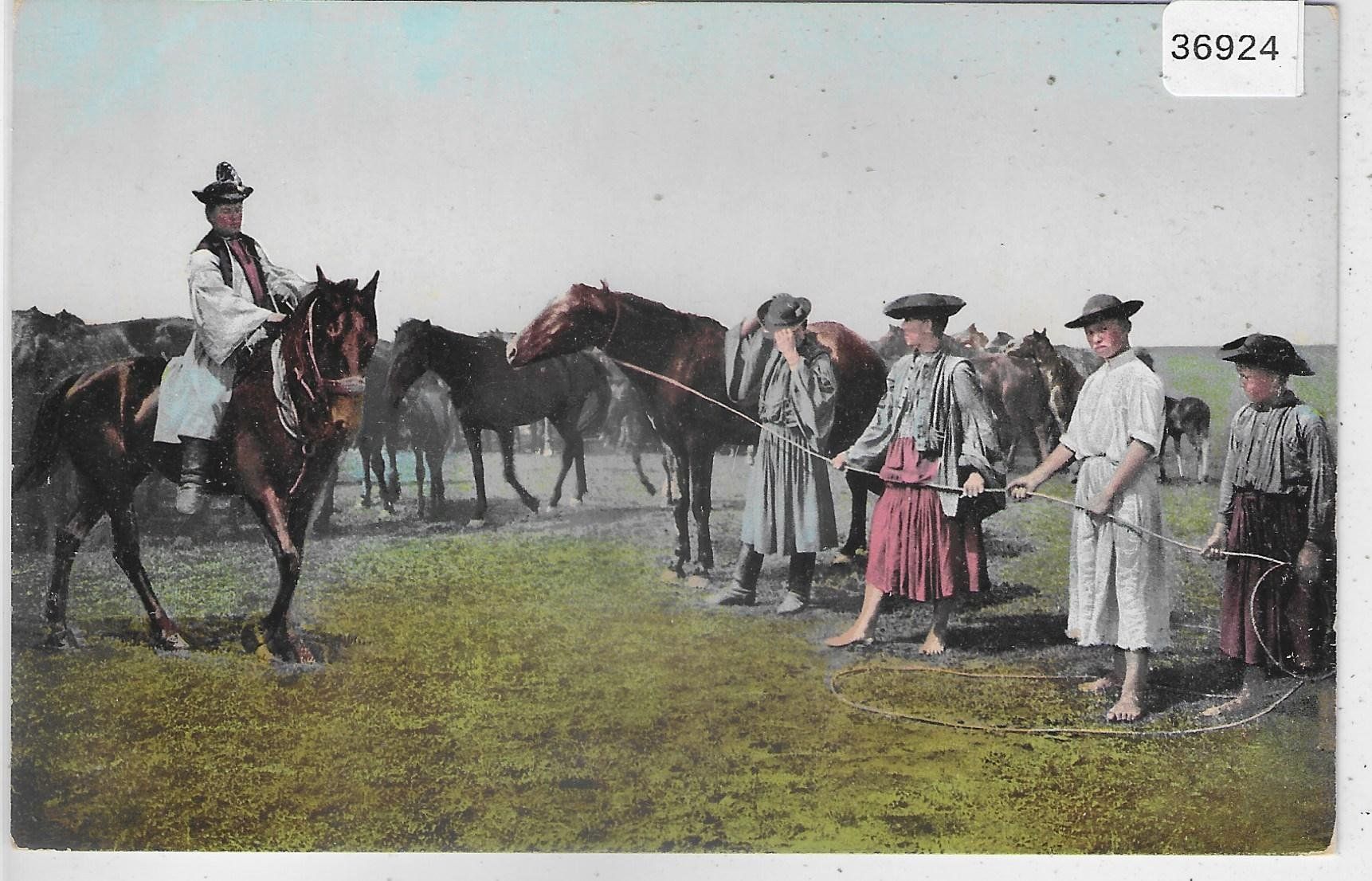 Ansichtskarten: Ungarn - Puszta - Pferde und Reiter - Litho – Gebraucht aus Ettingen von Kartenplanet