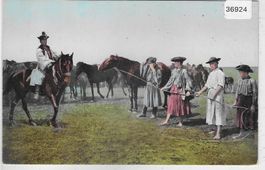 Ungarn - Puszta - Pferde und Reiter - Litho