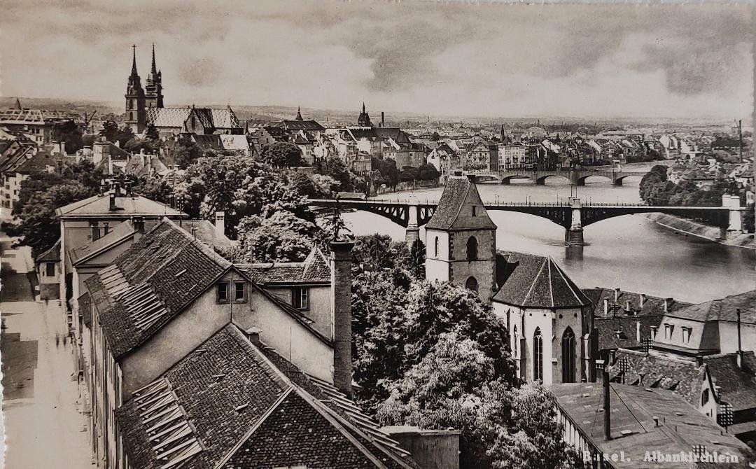 Cartoline postali: BASEL - Albankirchlein - 1955 – Usato da Delémont venduto da Domdom1