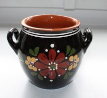 Handgemachter Tontopf mit Blumenmuster, vintage, 2 Henkel...