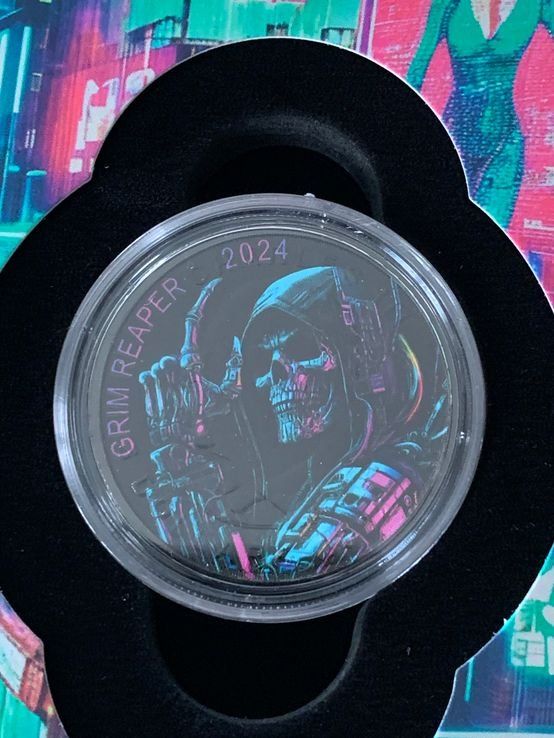 Tutti le monete: Grim Reaper Cyberpunk 2024 Maple Leaf 1oz SILBER -COLOR EDIT – Nuovo (secondo la descrizione) da Wetzikon ZH venduto da Nicki6 3