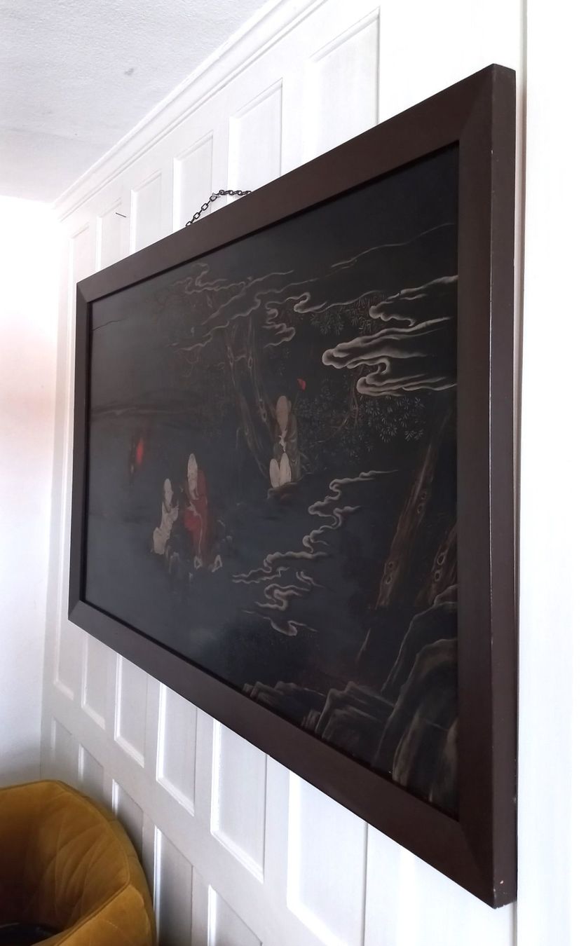 Gemälde: Grosses chinesisches Gemälde, handgemalt auf Holzbrettern – Gebraucht aus Bévilard von Orscha 2
