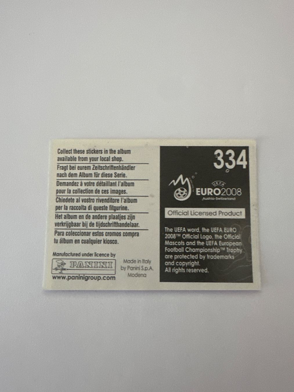 Panini Cartes à collectionner: Panini UEFA EM 2008 Sticker - Nr. 334 – D'occasion à Sulz AG par DealWerk 1