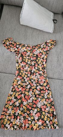 Kleid geblümt schwarz Koralle Gelb Weiss Grösse S/M 