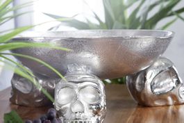 Design Deko-Schale 35cm silber Aluminium Totenkopf  / NEU