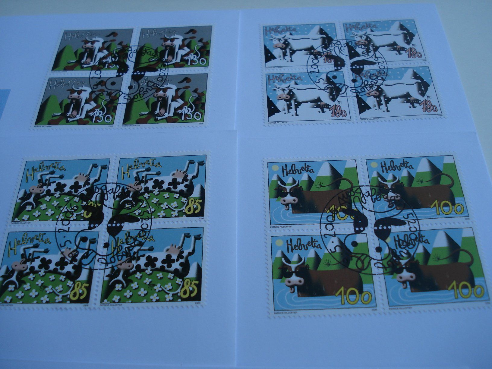 Tutti i francobolli: Satz Comic-Kühe 2006, FDC Satz + 4erblock, 5 Be – Usato da Niederwil AG venduto da morostahu