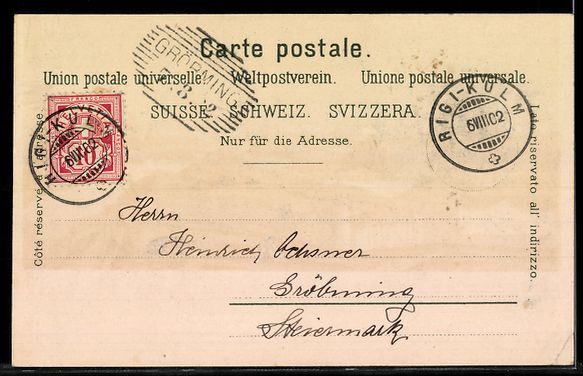 Cartoline postali: Litho Rigi, Rigi-Kulm, Panorama mit Ruch – Usato da Berlin venduto da bartko-reher 1