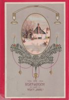 Antike Präge-Neujahrskarte, datiert 1.1.1908, Helvetia