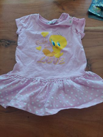 Sommerkleidli Grösse 62/68 pink mit Tweety & Tupfen