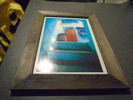 Bild mit Holzrahmen, grau Töne, Haustüre