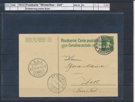 1912 Postkarte, "Winterthur - Zell"