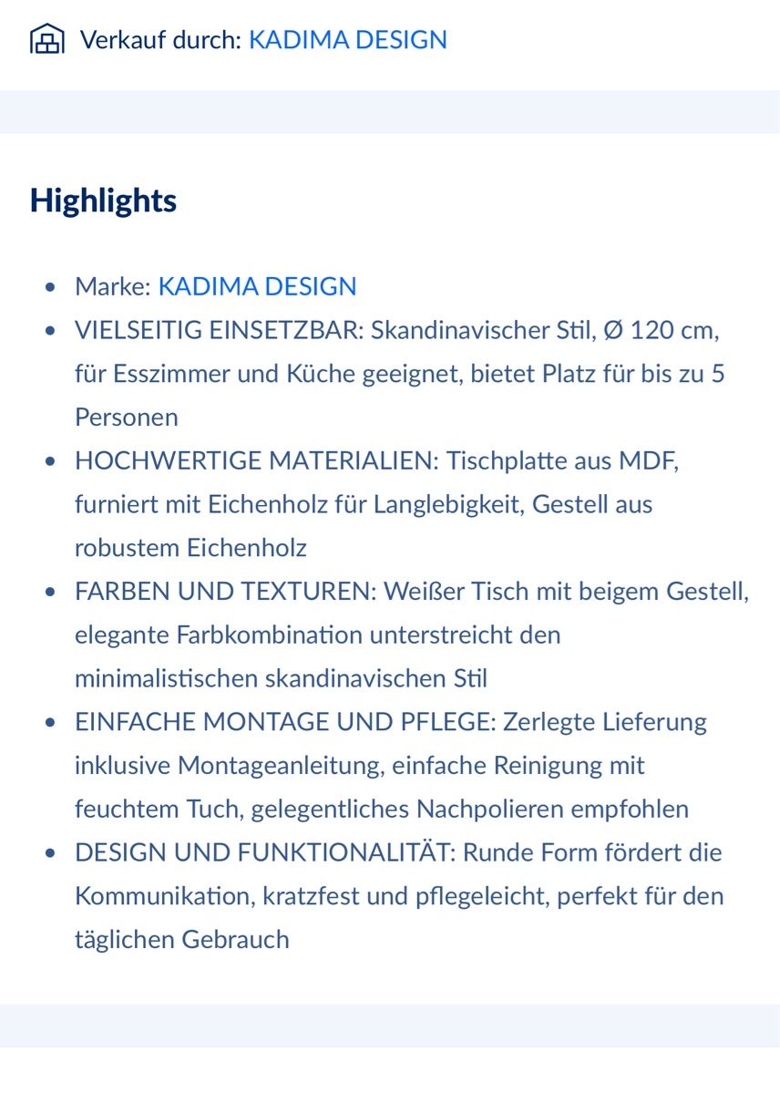 Tavoli: Esstisch weis rund 106 cm NEW – Nuovo (secondo la descrizione) da Zürich venduto da Privat4444 3