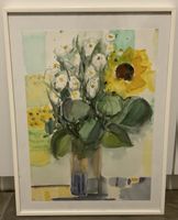 Sommerliches Aquarell-Gemälde "Sonnenblumen", gerahmt