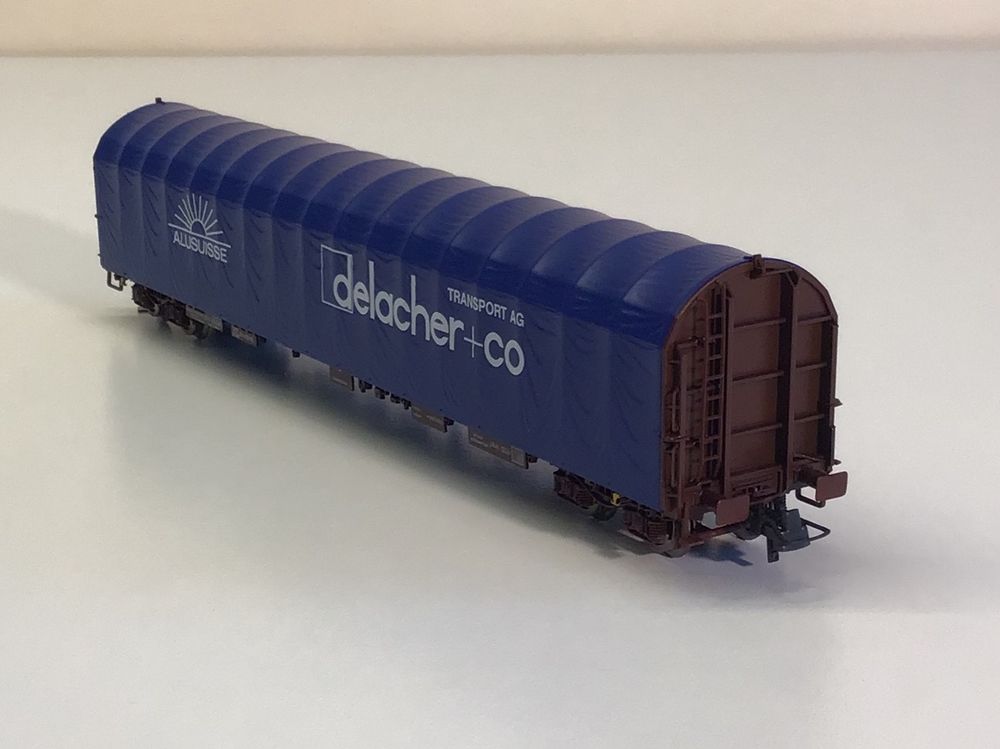 Wagon Bâché ROCO/PIKO Bleu - Delacher Alusuisse, 47602, Neuf, Modélisme