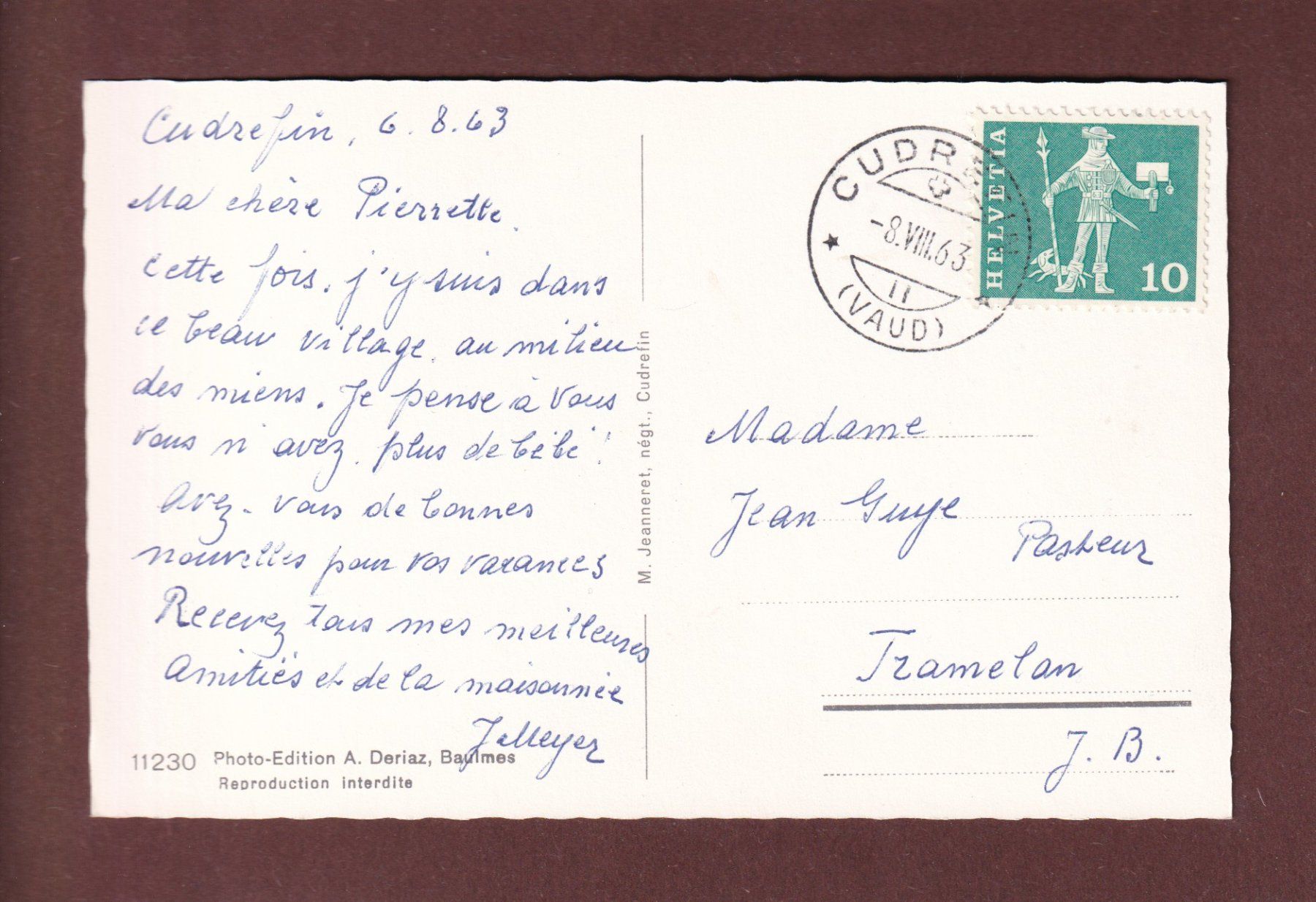 Cartoline postali: CUDREFIN - Allée du Port - 1963 – Usato da Pully venduto da nicecards-shop 1