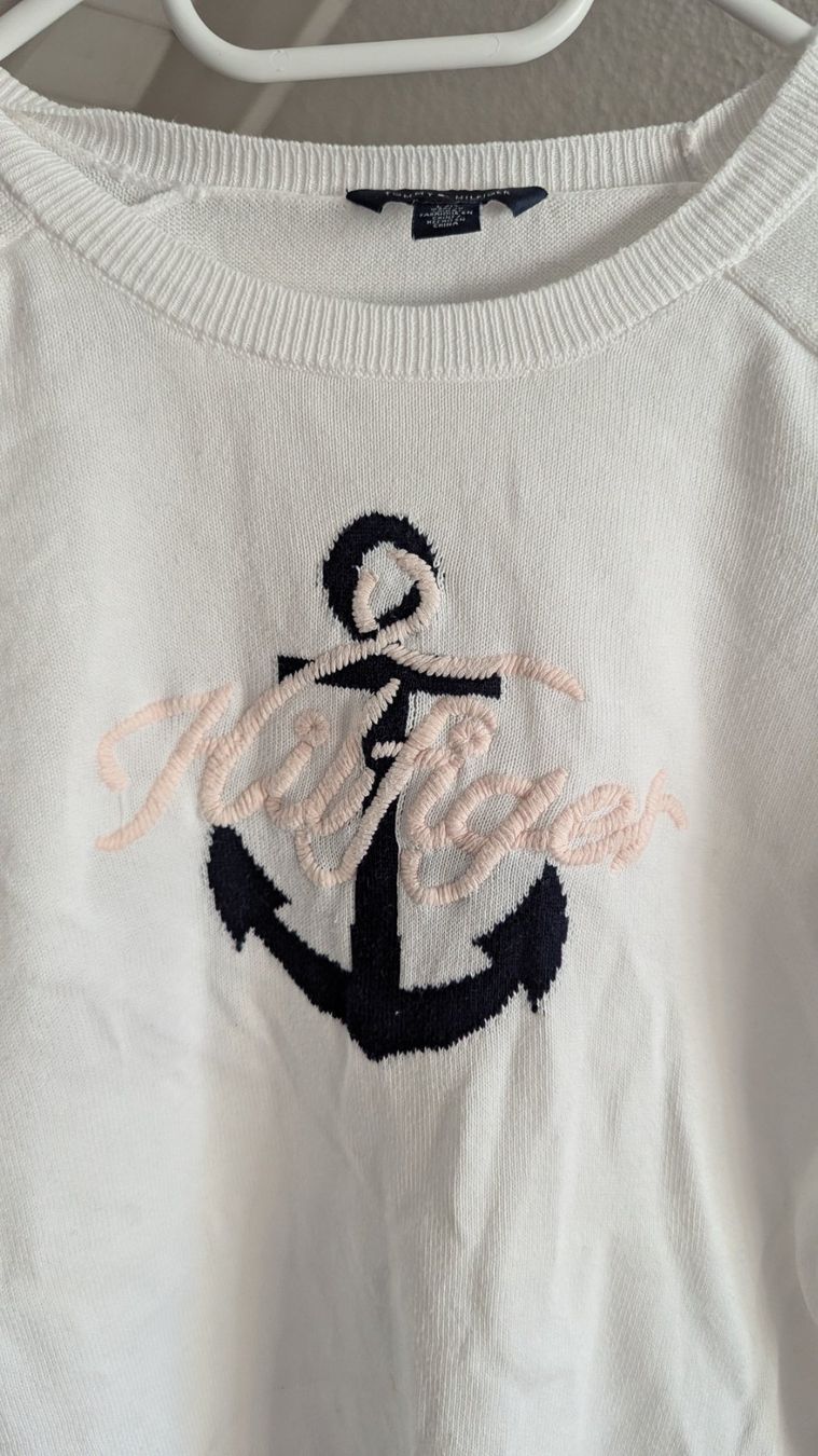 Tommy Hilfiger Pulls & Sweat-shirts: Maritimer Tommy Hilfiger Pullover L Baumwolle weiss m. Anker – D'occasion à Belp par Sunny132 2